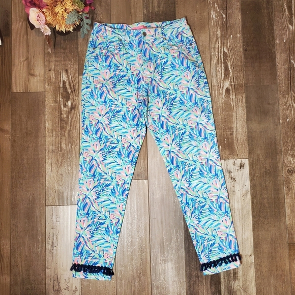 Simply Southern Tropical Multicolor Tassel Fringe Pants Women's Size Small EUC - Picture 1 of 16